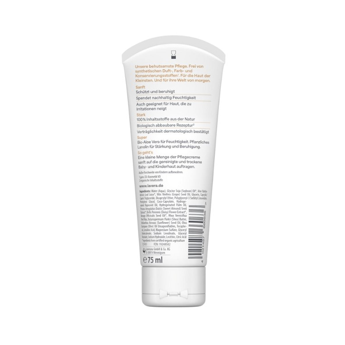 Crema idratante ultra sensibile per neonati e bambini con aloe, lanolina e burro di karité, Lavera 75 ml