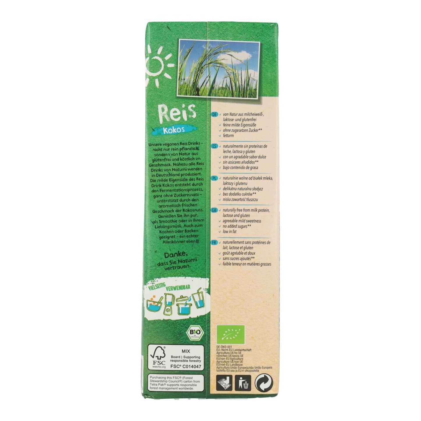8er-Pack Bio-Reis-Kokos-Getränk Natumi 1 l