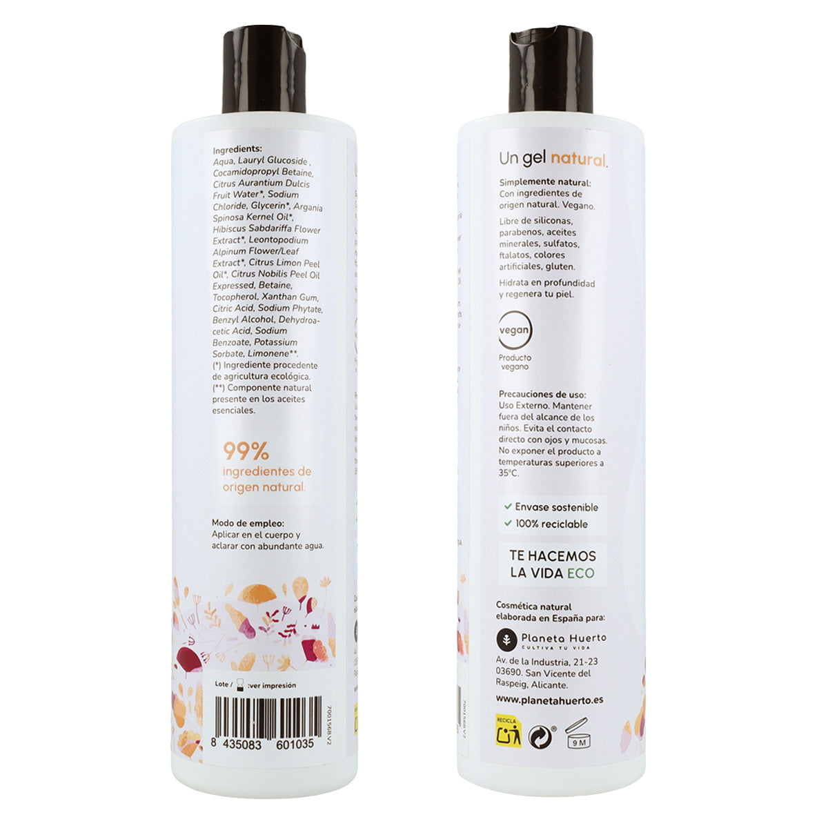 Pack Flor de Hibisco: Champú potenciador de brillo 500 ml + Gel de ducha 500 ml + Acondicionador recuperador de brillo 200 ml Planeta Huerto