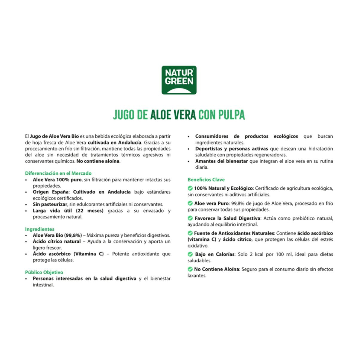 Aloë vera-sap met pulp NaturGreen 1 L