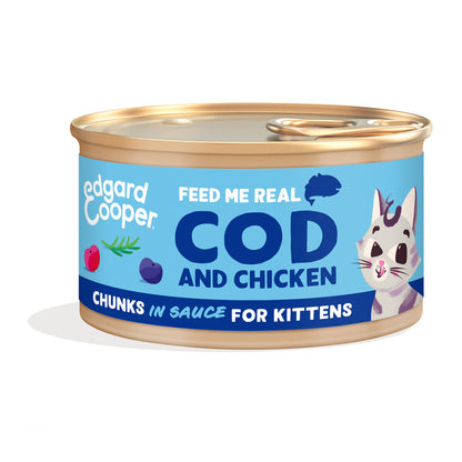 Nassfutter für Katzen in Soße mit Kabeljau- und Hühnerstückchen von Edgard & Cooper, 85 g