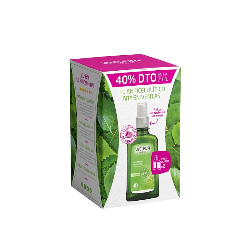 Double pack huile anticellulite au bouleau 2 x 100 ml + CADEAU Celulicup Weleda