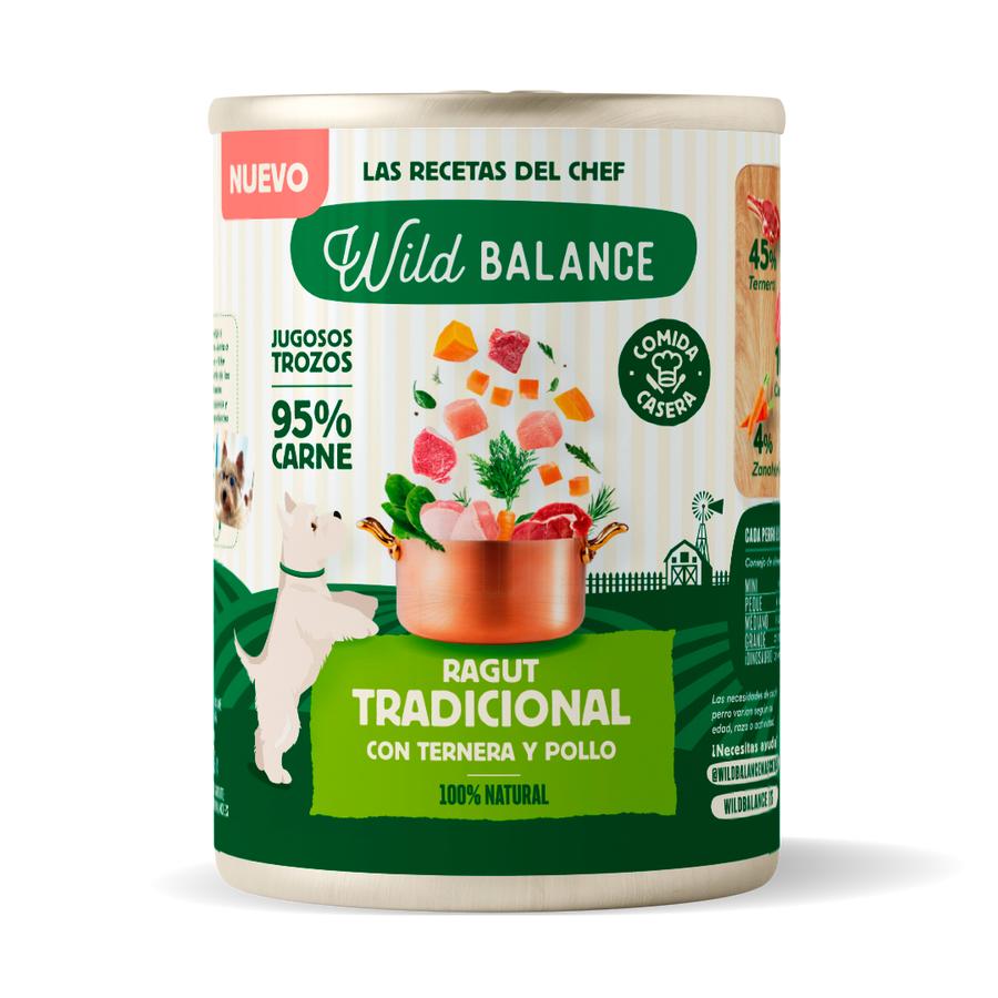Barattolo completo Ragù tradizionale di manzo e pollo per cani Wild Balance 400 g