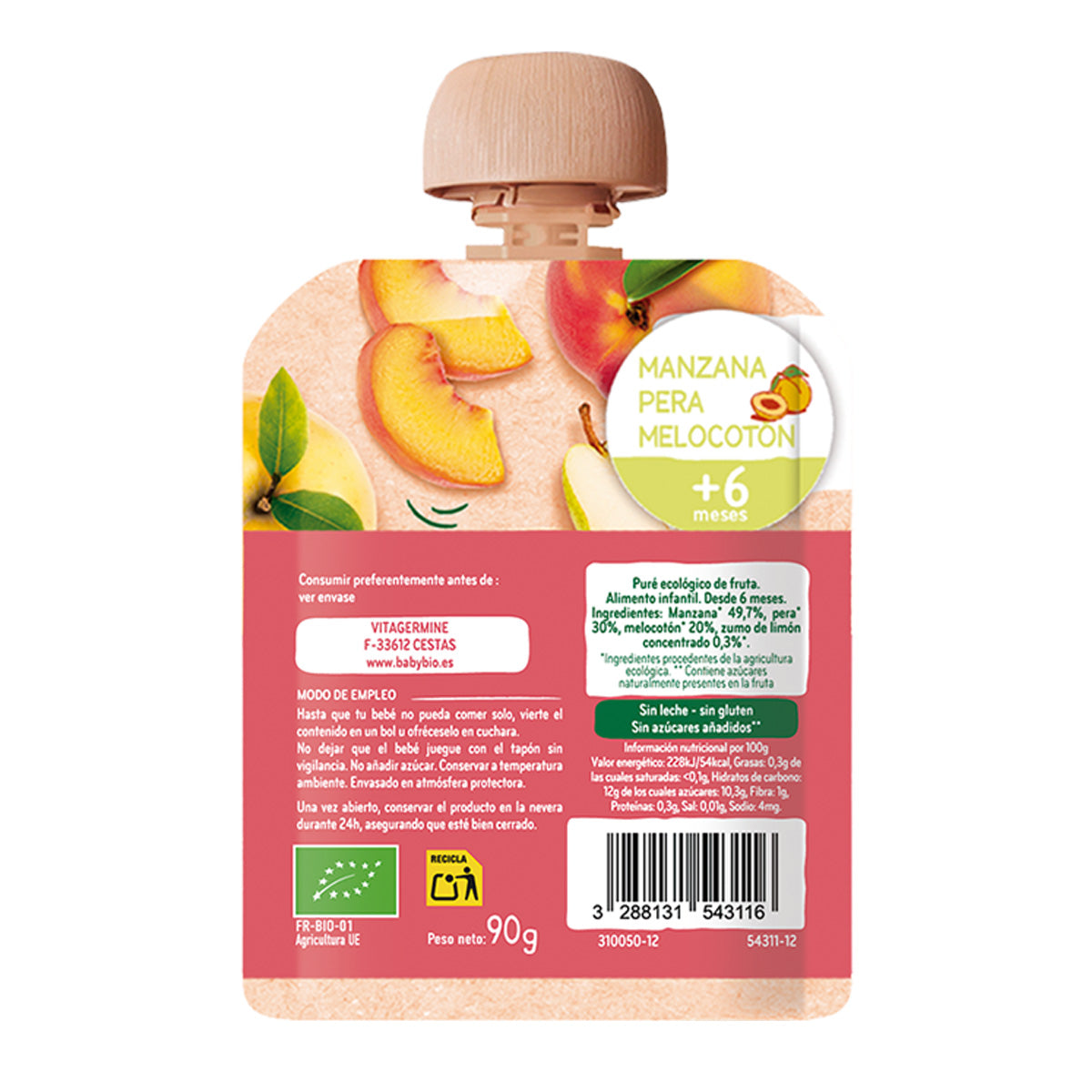 Zakje met appel, peer en perzik (vanaf 6 maanden) BabyBio 90 g