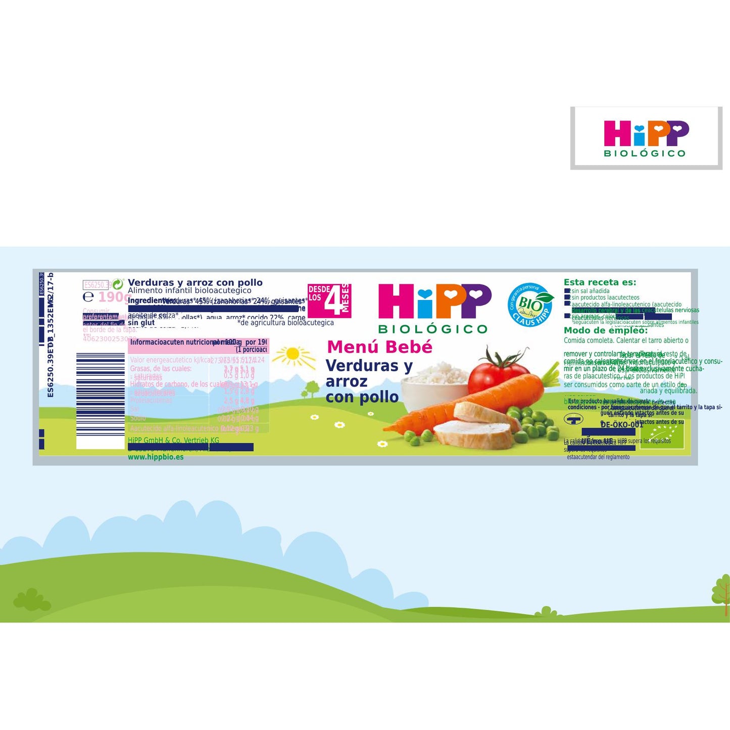 HiPP Organic Chicken with Vegetables and Rice Jar, from 4 Months, 190 g