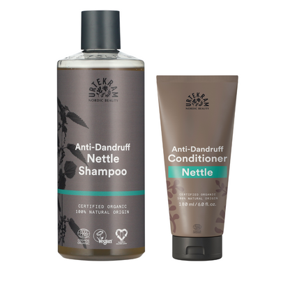Packung Brennnessel-Shampoo gegen Schuppen 500 ml + GRATIS Brennnessel-Spülung 180 ml Urtekram