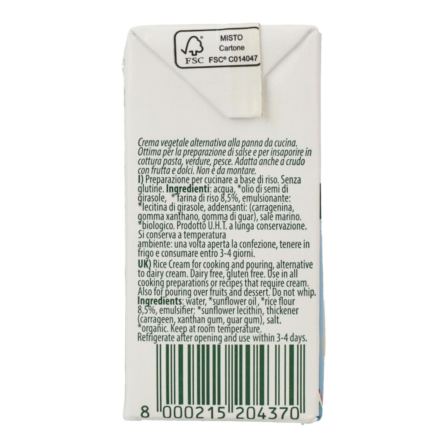 Flüssige Bio-Reiscreme zum Kochen Vitariz 200 ml