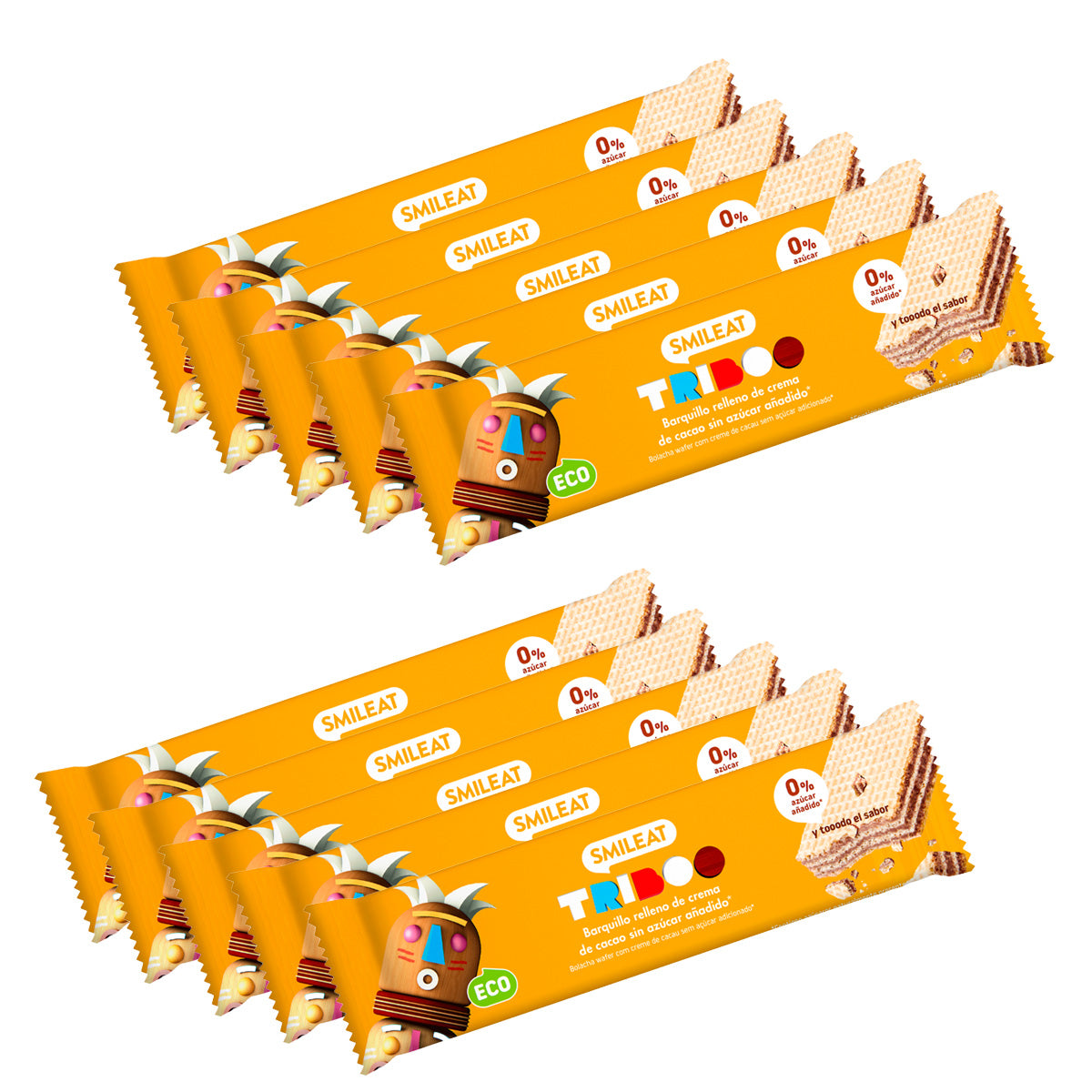 Pack 10x Barres gaufrées fourrées ECO, Smileat, 30 g