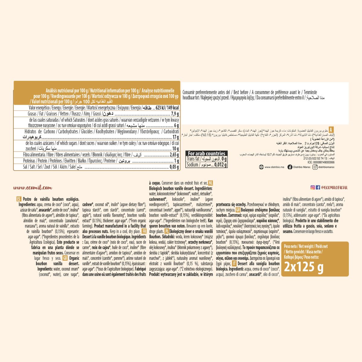 Postre Vainilla Dream Bio Ecomil 2 uds de 125 g