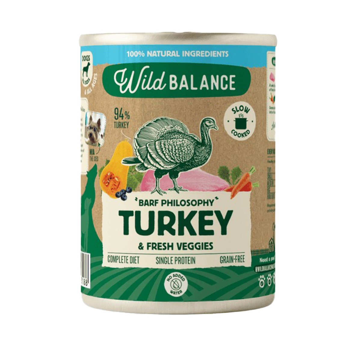 Menu complet BARF à la dinde pour chiens, Wild Balance, 400 g