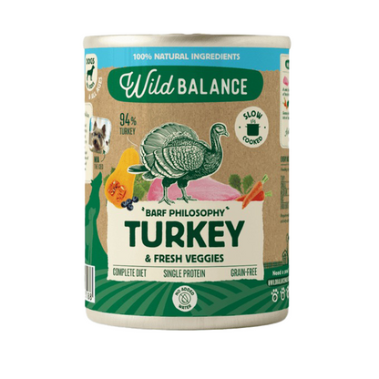 Menu complet BARF à la dinde pour chiens, Wild Balance, 400 g