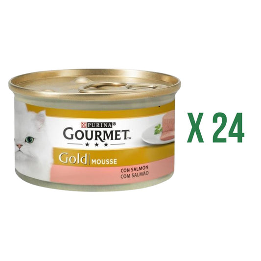 Confezione da 24 GOURMET GOLD Mousse Cibo umido Salmone 85 g