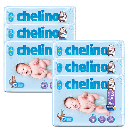 Zestaw 6 x pieluchy T3 leżące (4-10 kg) 36 szt., Chelino