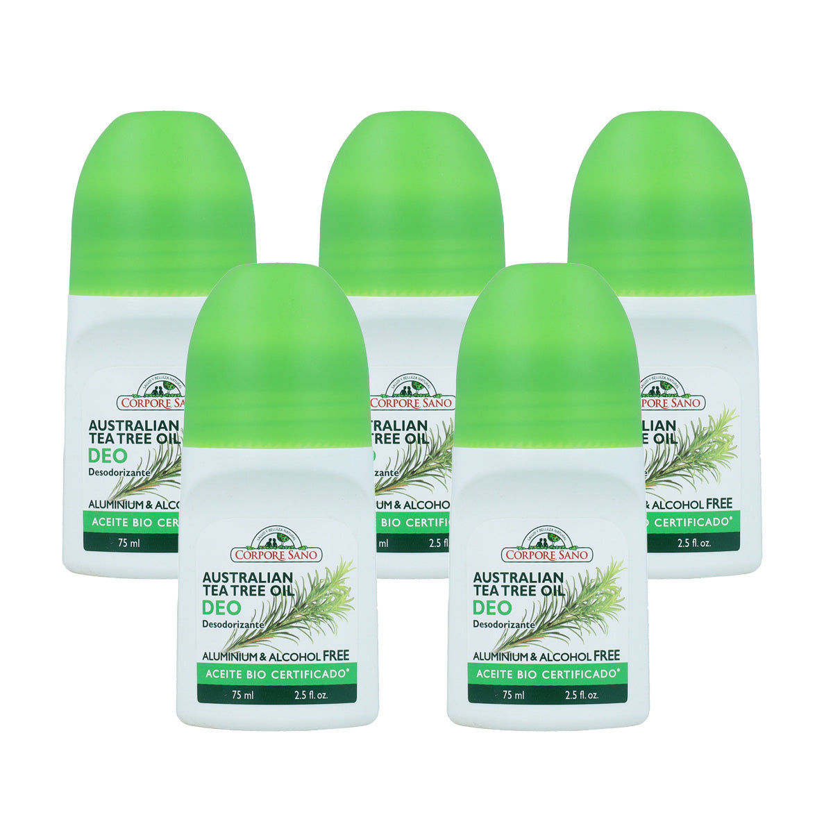 Pack 5x Déodorant roll-on arbre à thé Corpore Sano 75 ml