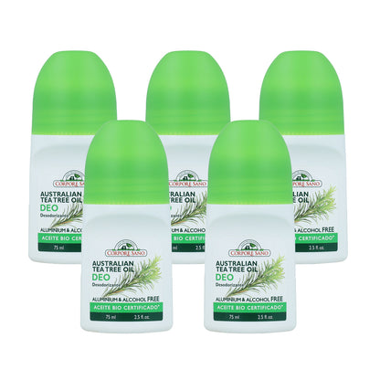 Pack 5x Déodorant roll-on arbre à thé Corpore Sano 75 ml