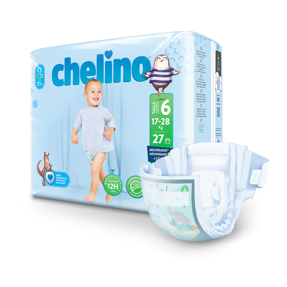 Pack 6x Couches T6 Junior (17-28 kg) 27 unités, Chelino