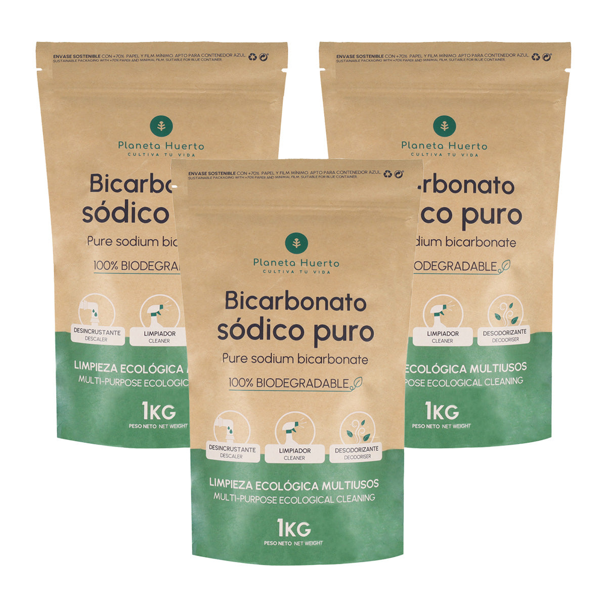 Förpackning 3xBikarbonat av soda Planeta Huerto 1 Kg