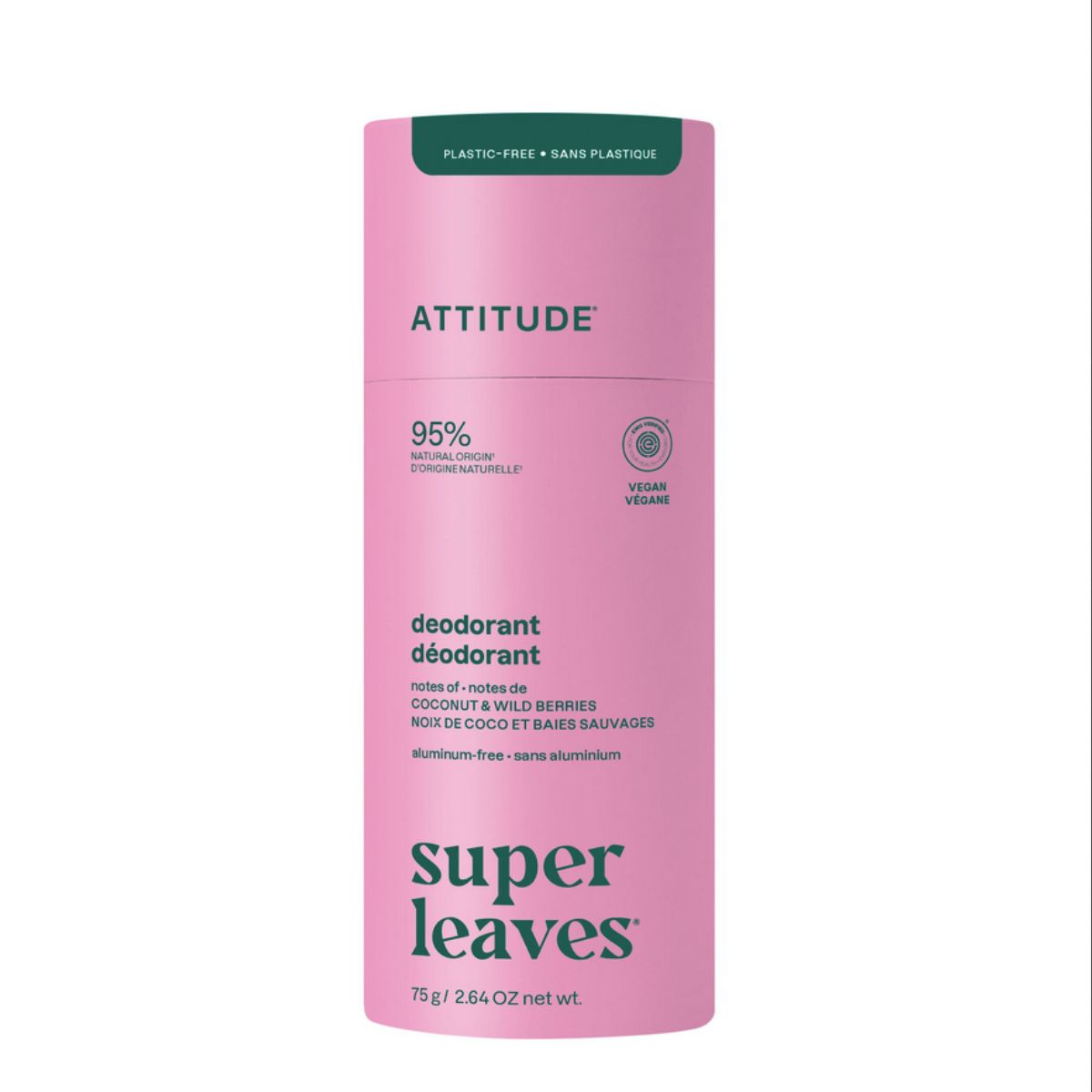 Super leaves Deodorante - Cocco e frutti di bosco - senza plastica, Attitude, 75 g