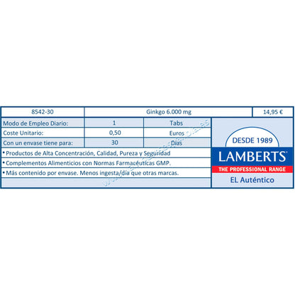 Ginkgo Biloba 6,000 mg, Lamberts 180 tablets