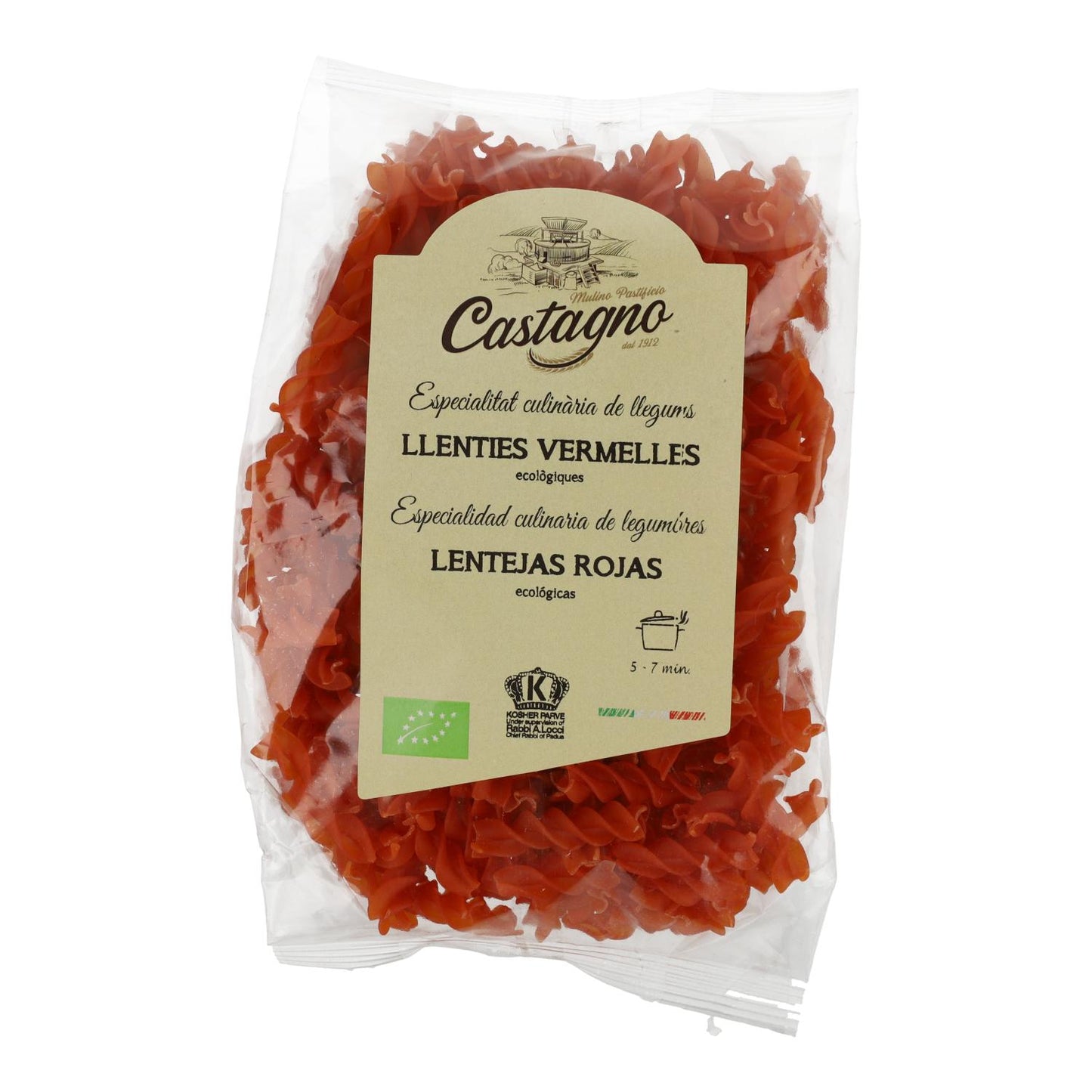100% Organic Red Lentil Spirals Castagno 250 g