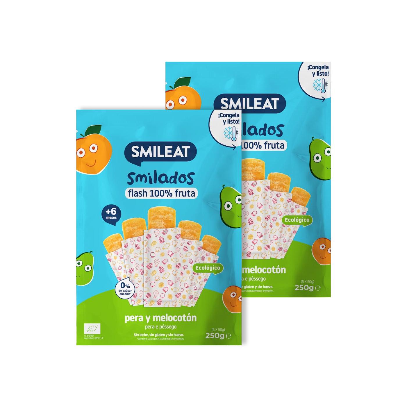 Pack of 2 SMILADO organic pear and peach, 100% fruit SMILEAT children's flash ice cream