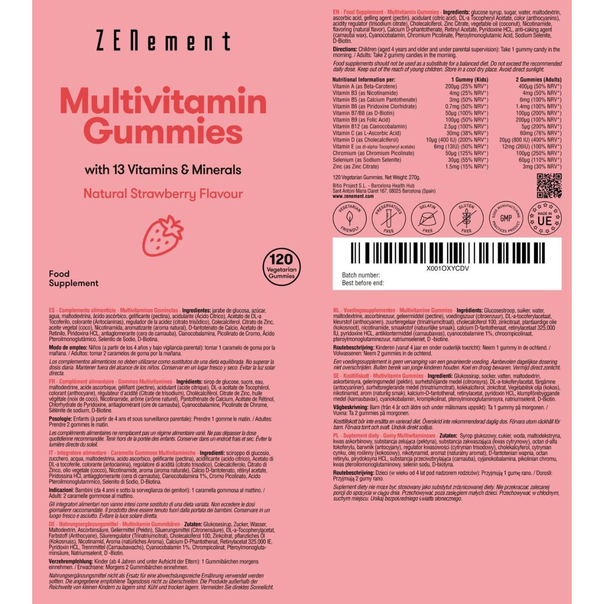 Multivitaminer i form av gelégodis, naturlig jordgubbssmak, 120 gelégodisar