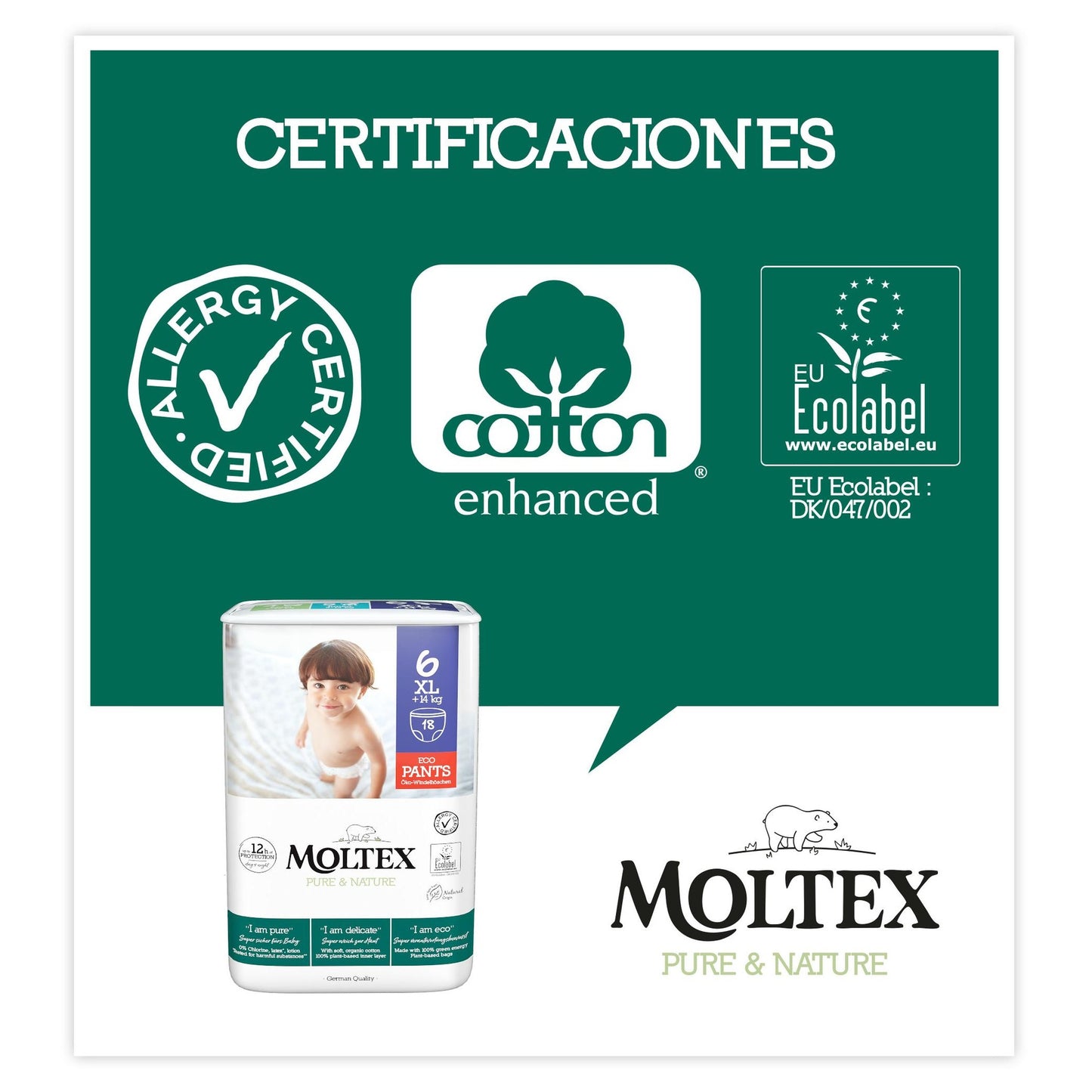 Culottes Moltex Pure & Nature T6 (+14 kg), 18 unités