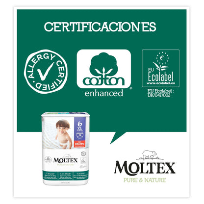 PROMO SPÉCIALE Couches Moltex Pure & Nature T6 (+14 kg), 36 unités