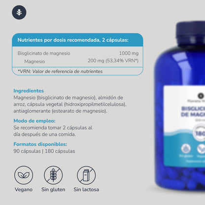 Förpackning 2xMagnesiumbisglycinat 500 mg Planeta Huerto 180 kapslar