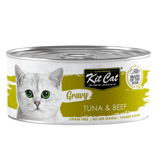 Kit Cat Lata Gravy - Tonno & Manzo 70 g Cibo umido per gatti in salsa