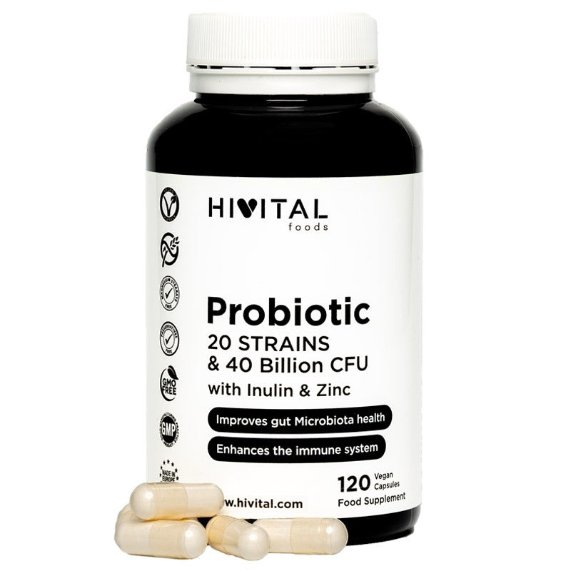 Probiotic 20 strains 40 billion CFU with Inulin and Zinc Hivital 120 vegan capsules
