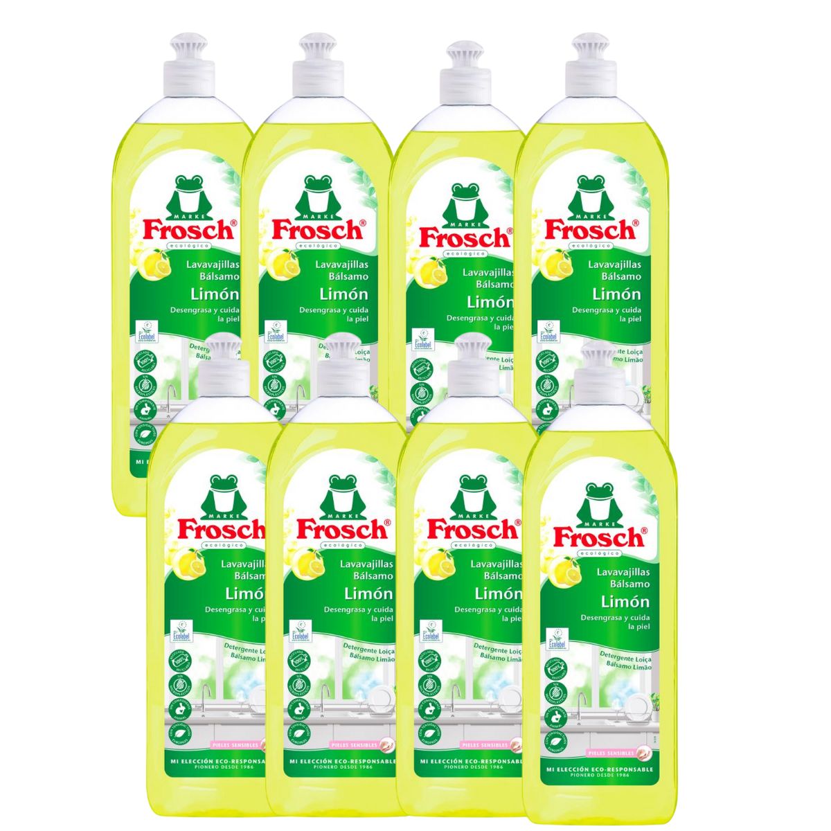 Zestaw 8 sztuk płynu do mycia naczyń Eco Frosch o zapachu cytrynowym 750 ml