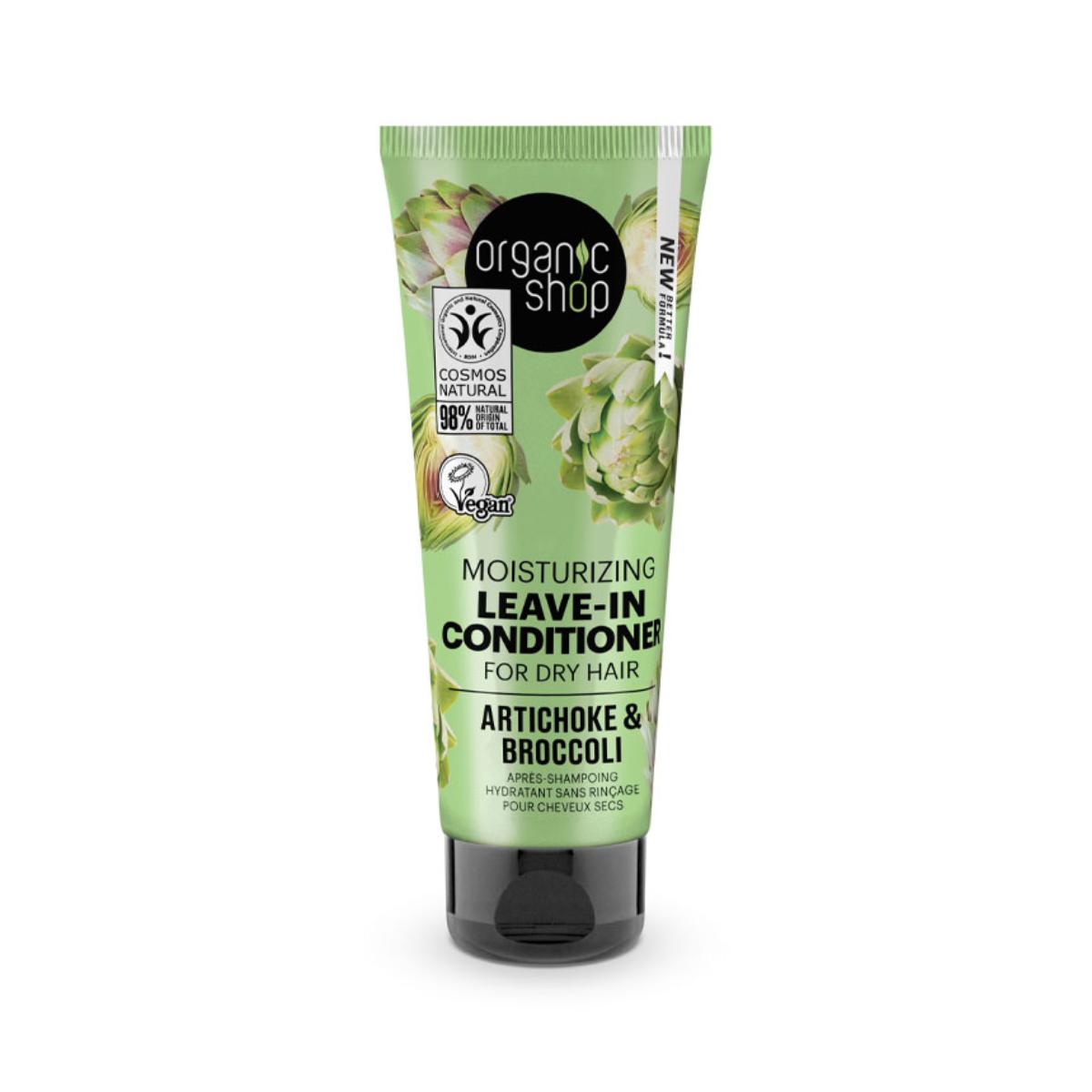 Hydraterende conditioner zonder spoelen voor droog haar met artisjok en broccoli, Organic Shop 75 ml