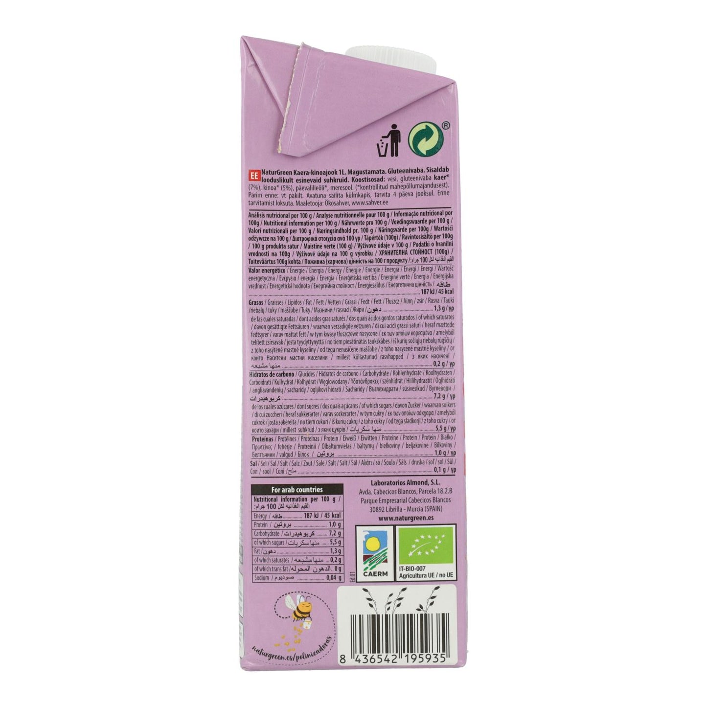 Pakket van 6 stuks Biologische glutenvrije havermout- en quinoadrank NaturGreen 1 l