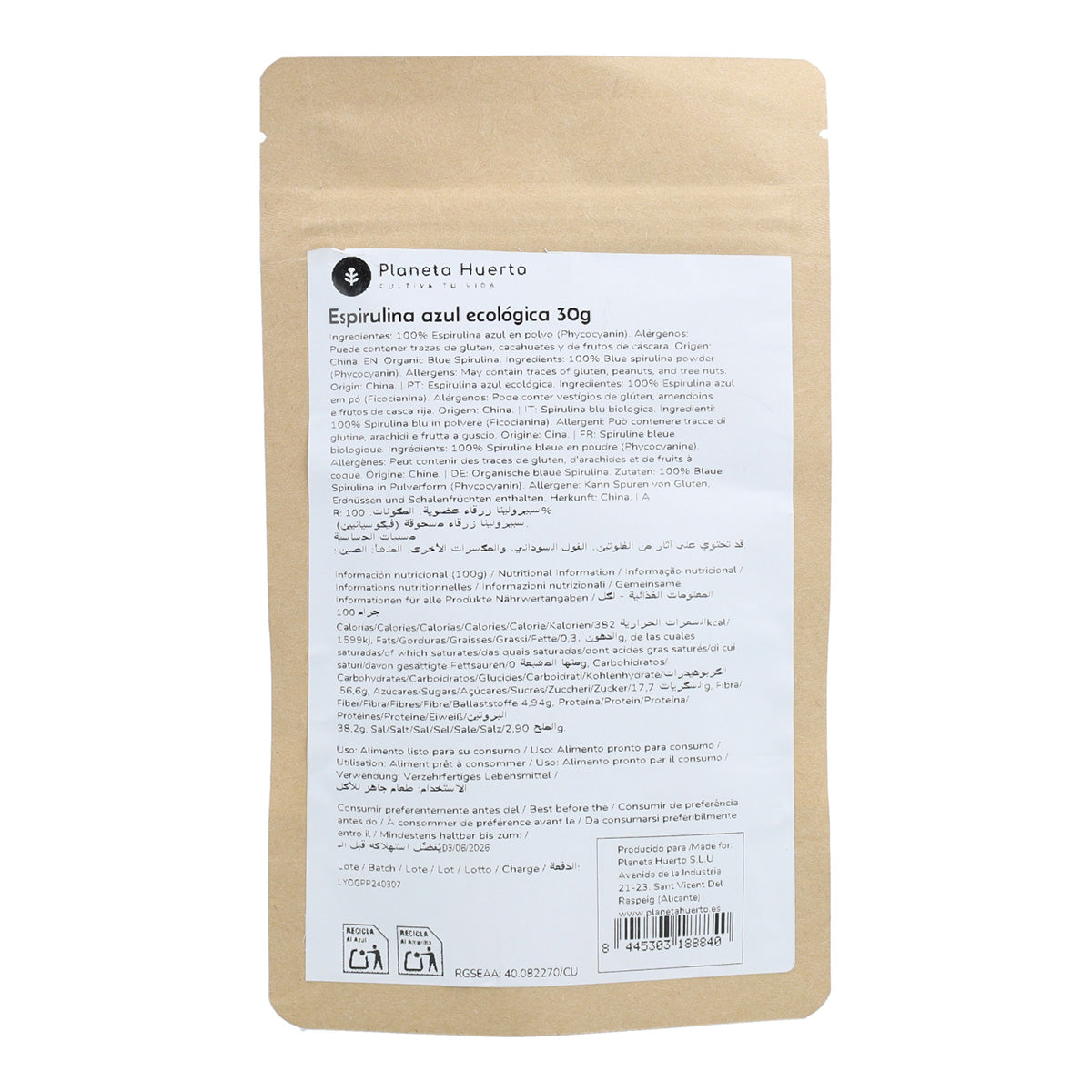 Blå Spirulina Planeta Huerto 30gr