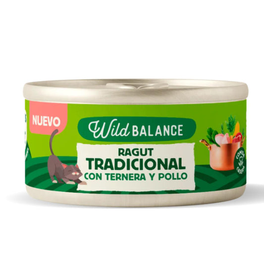 Hela burken med traditionell ragout av kalv och kyckling för katter Wild Balance 80 g