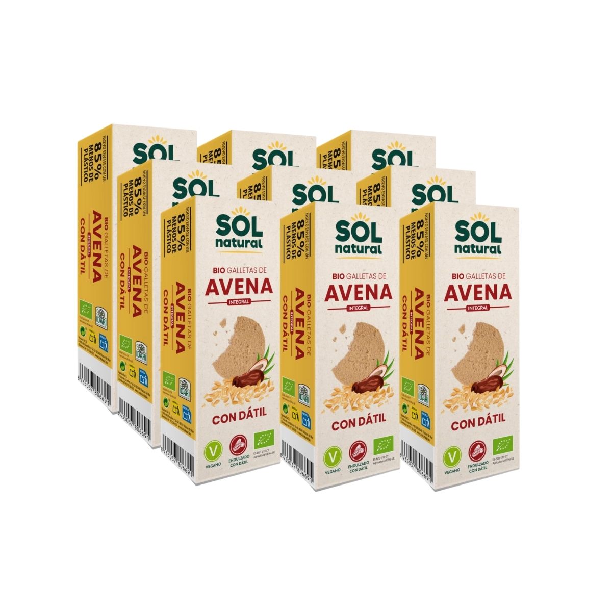 Pack of 9 Sol Natural Organic Wholemeal Oat Biscuits Sweetened with Dates, 170 g