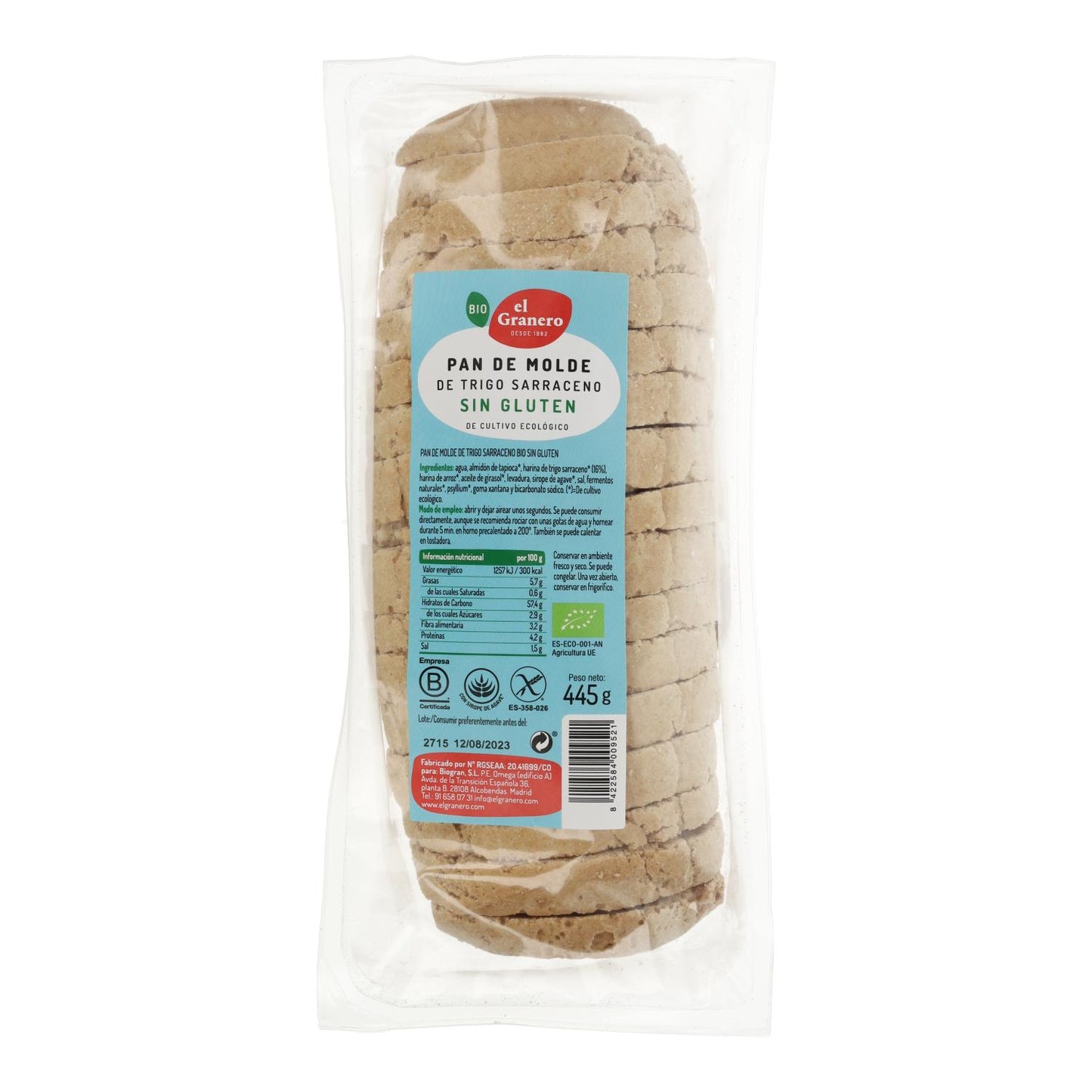 El Granero Organic Gluten-Free Buckwheat Bread 445 g