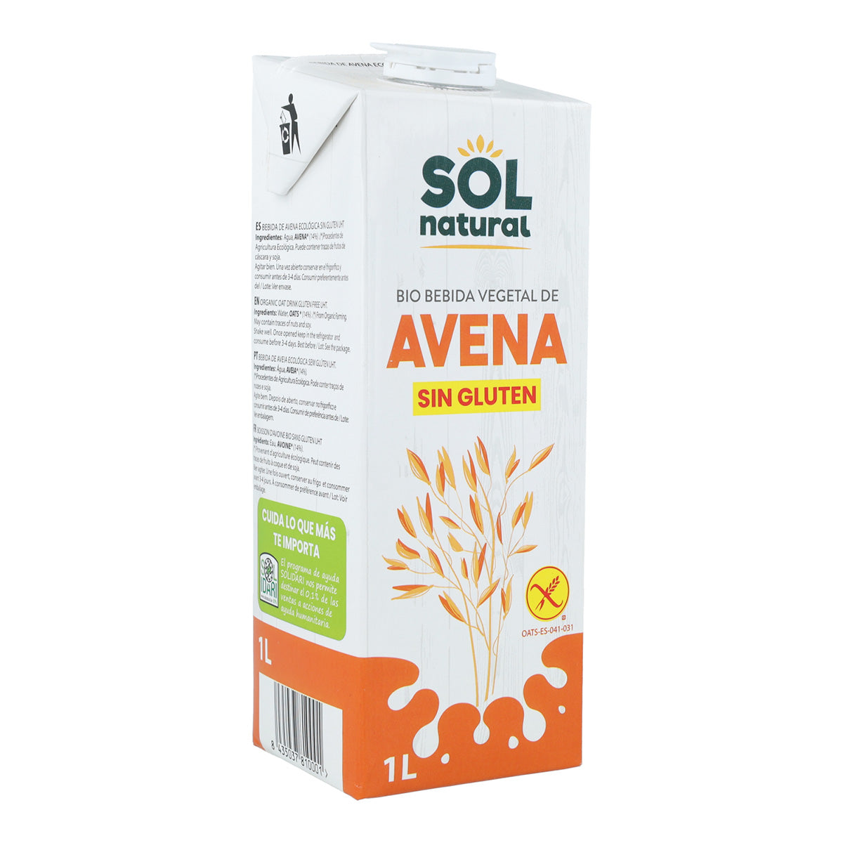 Pack of 6x Sol Natural Organic Gluten-Free Oat Drink 1 L