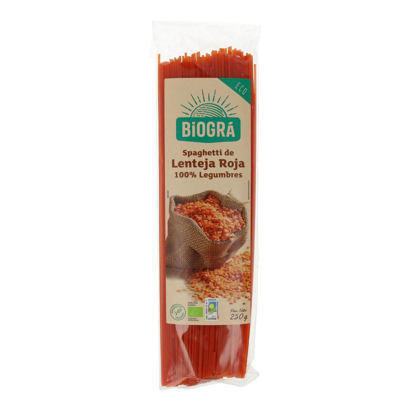 Spaghetti av röda linser Biogra BIO 250 g