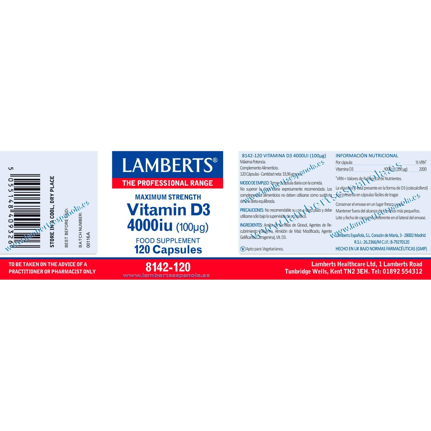 Vitamine D3 4000 IE (100 µg) Lamberts, 120 capsules