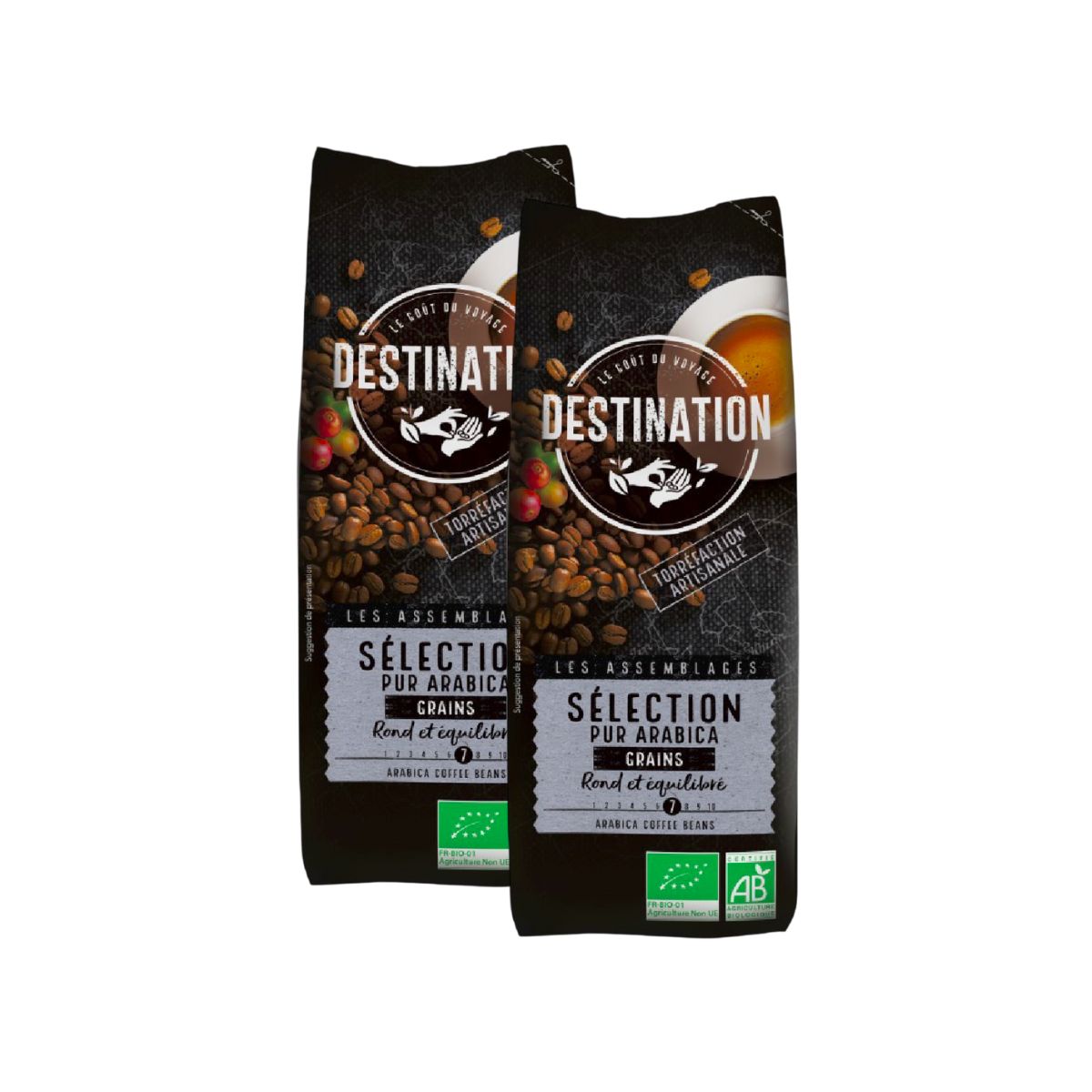 Lot de 2 paquets de 1 kg de café en grains bio 100 % Arabica de destination