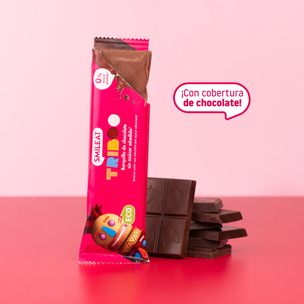 Pack 16x Barre gaufrée enrobée de chocolat ECO Smileat 40 g