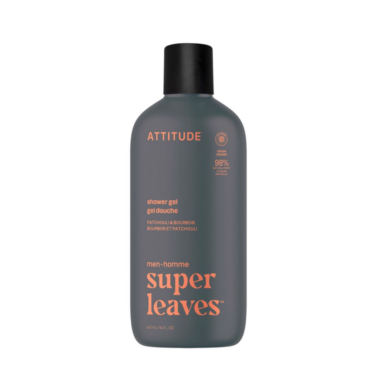 Super leaves men Duschgel – Patchouli och bourbon, Attitude, 415 ml