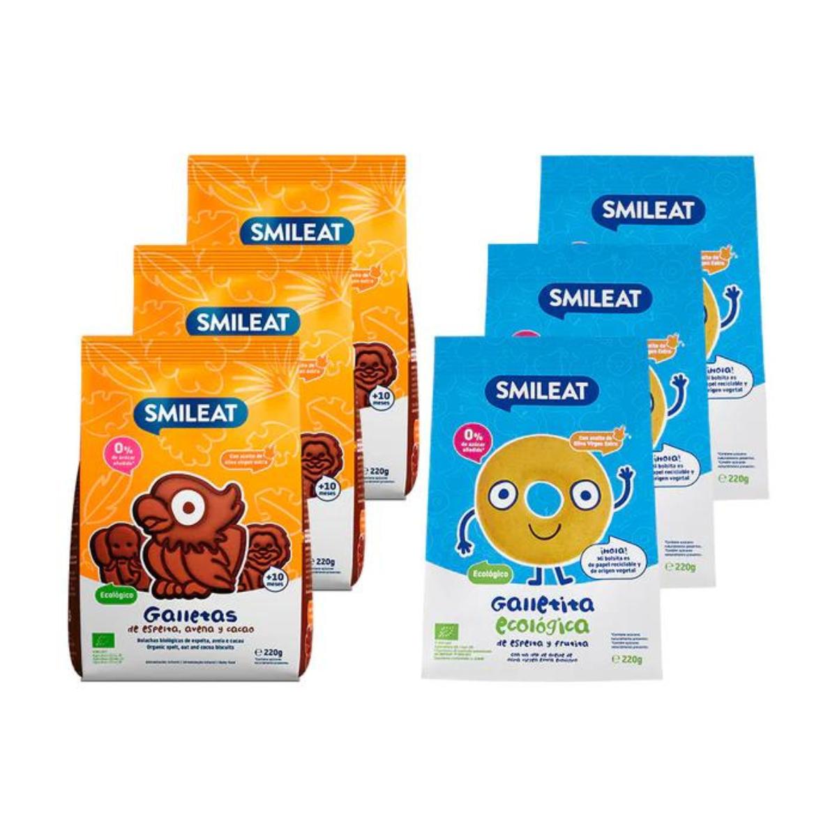 Pakket 3 x Spelt-, haver- en cacaokoekjes 3x ECO-speltkoekjes voor kinderen met appel 220 g Smileat