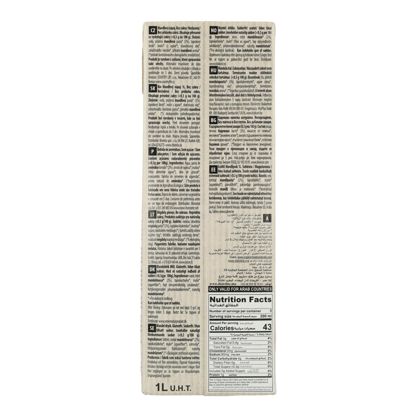 Napój roślinny migdałowy classic Nature bio bez cukru Ecomil 1 l