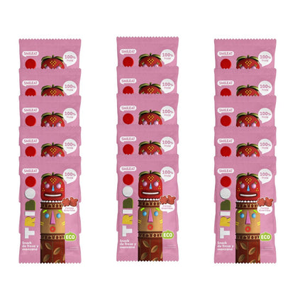 Förpackning med 15 st ekologiska jordgubbs- och äppelsnacks 25 g, Triboo