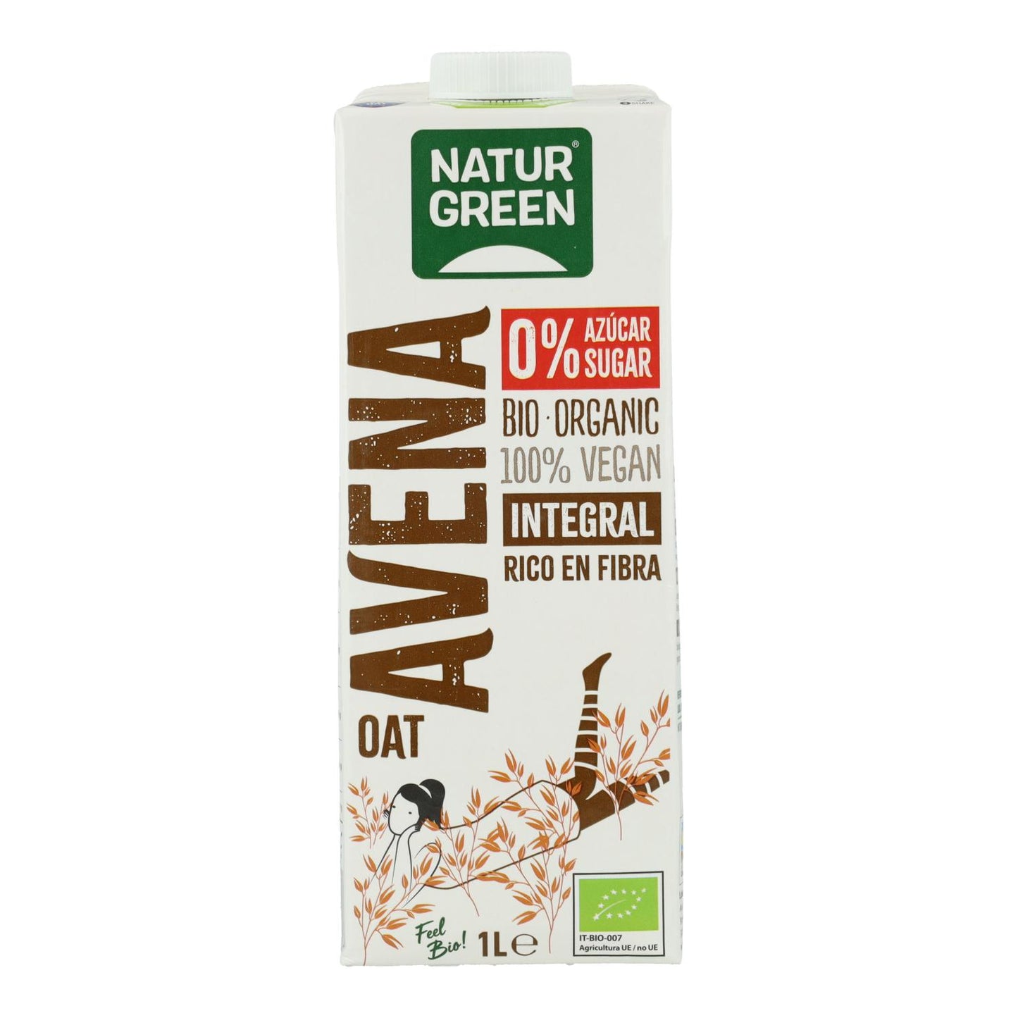 6-pack NaturGreen ekologisk fullkornsdryck med havre, 0 % socker, 1 l
