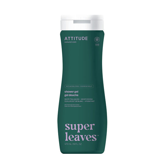 Super leaves Gel douche hydratant - Feuilles de thé blanc, Attitude, 473 ml