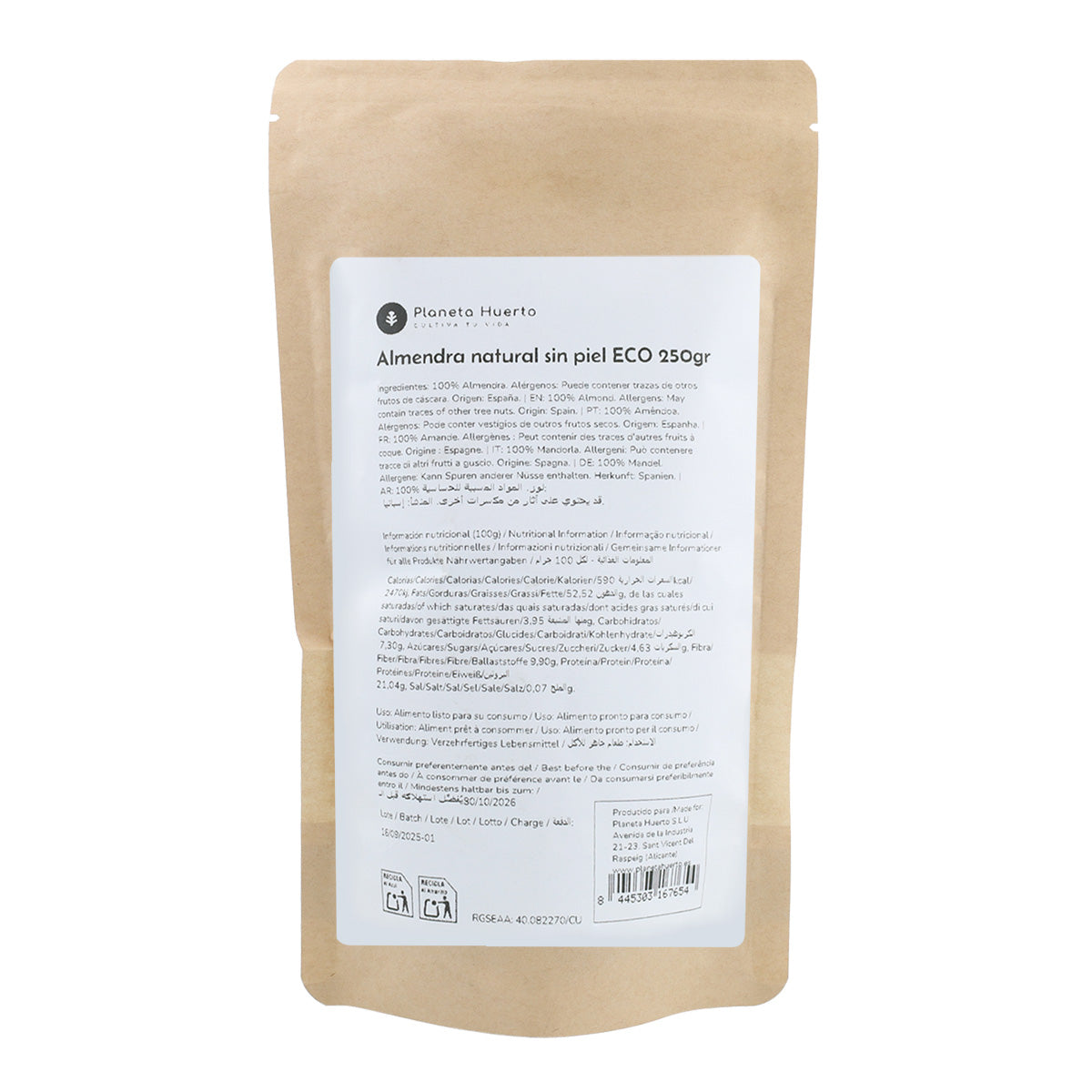 Blancherade mandlar ECO Planeta Huerto 250 g